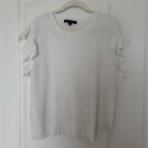 Brooks Brothers White Textured Ruffle Sleeve Top